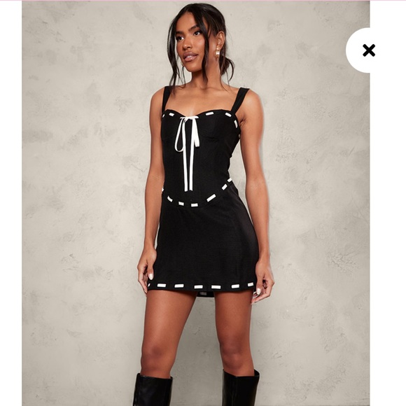 PrettyLittleThing Dresses & Skirts - Black Twill Contrast Ribbon Bodycon Dress